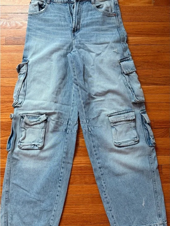 Zara Light Blue Wide-Leg Cargo Jeans - Picture 3 of 4